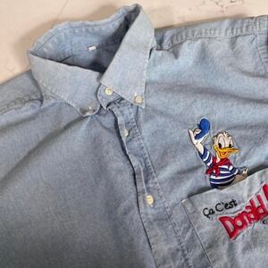 Vintage Disney Donald Duck Denim Shirt Made in Italy  "Ça C'est Donald!" medium